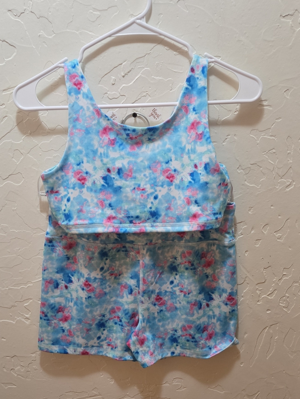 Athletic Works Blue and Pink Girls Active Top And Matching Shorts Set